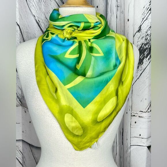 Floral Scarf Square Italy Blue Yellow - Picture 2 of 7